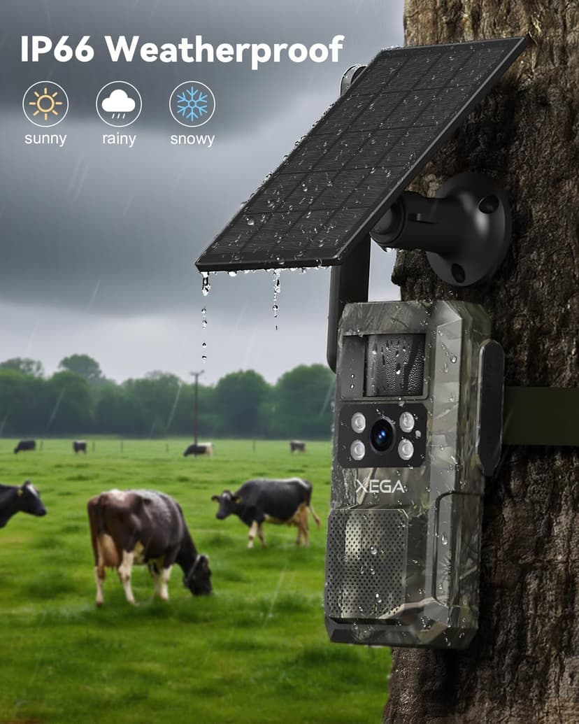 Xega 4G LTE Cellular Trail Camera with Livestreaming, No WiFi Game/Deer Cameras, Motion Activated, 7800mAh Battery, 950nm No Glow Night Vision, TF/Cloud Storage, IP66 Weatherproof, Built-in SIM Card