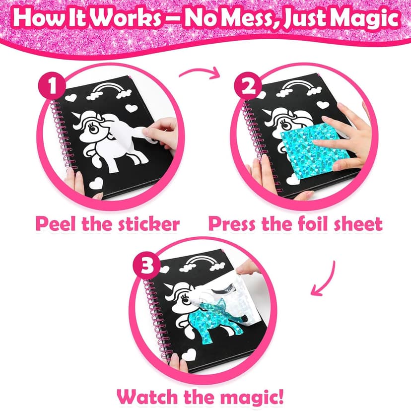 Mess-Free & No-Glue Activity,Kids Ages 4-10 Create 16 Sparkly Princess Unicorn Pictures,Halloween Toy & Birthday Gift for Kid FUNNYB&G Foil Art Craft Kit for Kids, Halloween Crafts Gift Toy for Kids B0DK6DYYD8