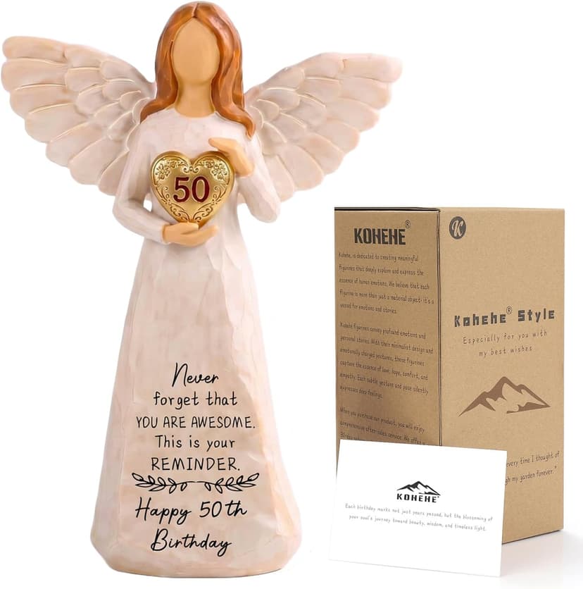 50th Birthday Gift for Her, Birthdays Party Decorations, Happy 50th Birthday Gifts for Women Friends Mom Wife Sister 50th Birthday Gifts for Women, 5.5” Angel Figurine - 50 Year Old Gift Ideas B0H2HTH8PC