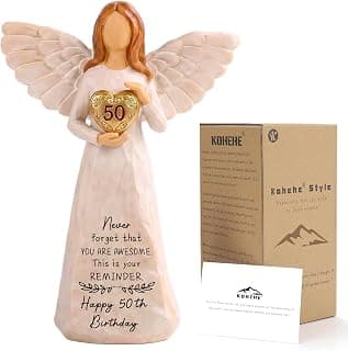 50th Birthday Gift for Her, Birthdays Party Decorations, Happy 50th Birthday Gifts for Women Friends Mom Wife Sister 50th Birthday Gifts for Women, 5.5” Angel Figurine - 50 Year Old Gift Ideas B0H2HTH8PC