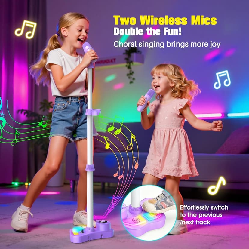 Stand Karaoke Machine for Kids, Christmas Singing Toys Gifts for 3 4 5 6 7 8 Year Old Girls Boys, Rechargeable Kid Microphone Bluetooth Speaker with 2 Mic for Girl Age 4-6 Toddler Birthday Party Toy B0G6LBYTJ2