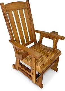 Fortune Candy Wooden Patio Glider for One Person, with High Back and Deep Contoured Seat, Solid Fir Wood, Heavy Duty 600 LBS (Cedar Tone, 1-Seater)