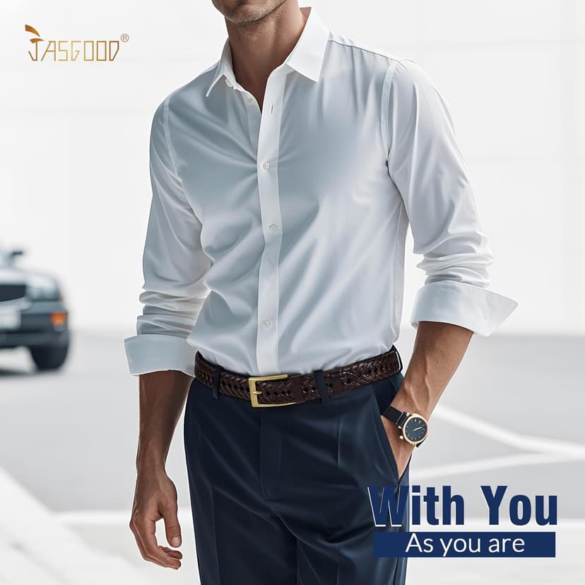 JASGOOD Men's Braided Leather Belt, Braided Woven Belt for Men Casual Jeans with Solid Strap Single Prong Buckle