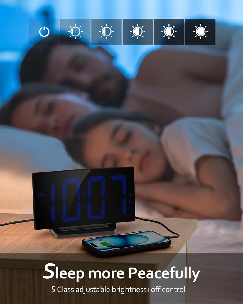 GOLOZA Upgraded Digital Alarm Clock for Bedrooms, Digital Clock with Customizable Night Mode, 5 Levels Brightness+Off, 2 Volume, 3 Alarm Tones, Snooze, USB Charging Port, Power-Off Memory, 12/24H/DST
