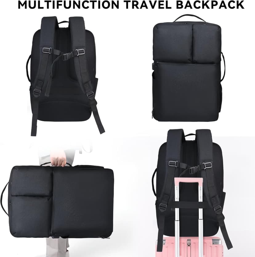 Extra Large 50L Travel Backpack Carry On Flight Approved, Luggage Backpack with Shoes Pouch, Suitcase Backpacks With 3 Packing Cubes, Personal Item Travel Bag, Black