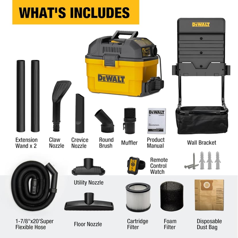 DEWALT Portable 6 Gallon 5 Horsepower Wall-Mounted Garage Wet Dry Vacuum Cleaner DXV06G