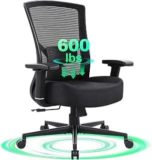600lbs Big and Tall Office Chair with Adjustable Lumbar Support,Ergonomic Heavy Duty Office Chair for Heavy People,Mesh Desk Chair with Wide Seat for Home