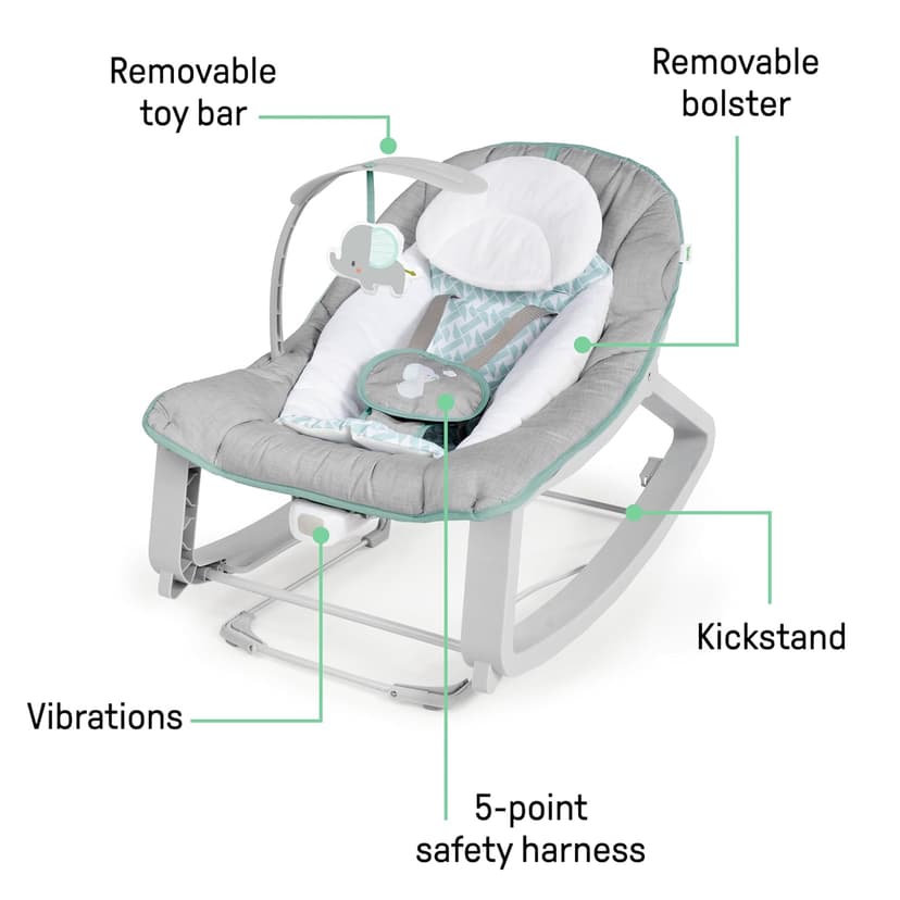 Ingenuity Keep Cozy 3-in-1 Grow with Me Vibrating Baby Bouncer, Seat & Infant to Toddler Rocker, Vibrations & -Toy Bar, 0-30 Months Up to 40 lbs (Weaver)
