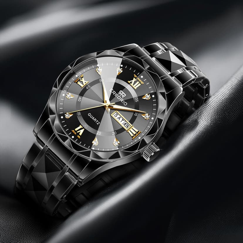 Credrio Watch for Men Stainless Steel Waterproof Diamond Business Dress Analog Quartz Luminous Date Two Tone Luxury Casual Wrist Watch