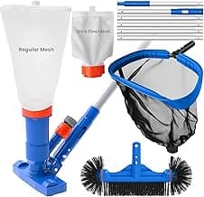 Poolvio Pool Cleaning Kit with Spa Jet Vacuum Cleaner, 8-Foot Pole, Leaf Rake Net & Round Brush for Inflatable and Above-Ground Pools