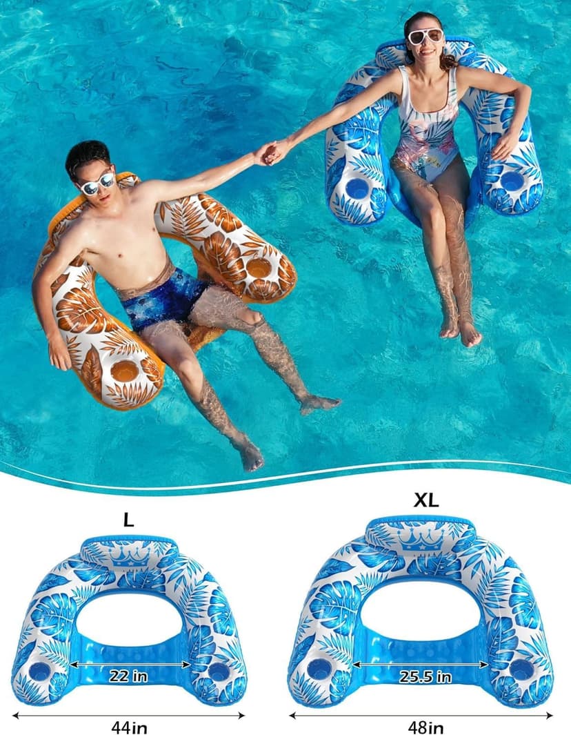 Jasonwell Inflatable Pool Float Chair - 2 Pack Pool Floaties Chair Floats Loungers for Swimming Pools Floating Lounger with Cup Holders Toy Party Floaties for Adults L