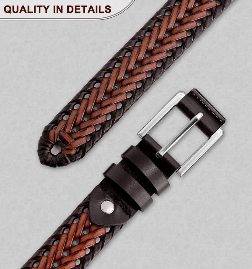 BULLIANT Mens Belts,Leather Woven Braided Belts for Gift Men Casual Jeans Golf