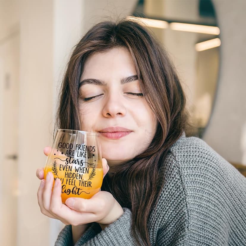 TOUNER Good Friends Are Like Stars Friendship Quote Stemless Wine Glass, Funny Best Friends Keepsake Wine Glass Gifts for Women Aunt Sister BFF, Thank You Friend Birthday Gifts for Women Bestie Friend B0GKLHXQBK