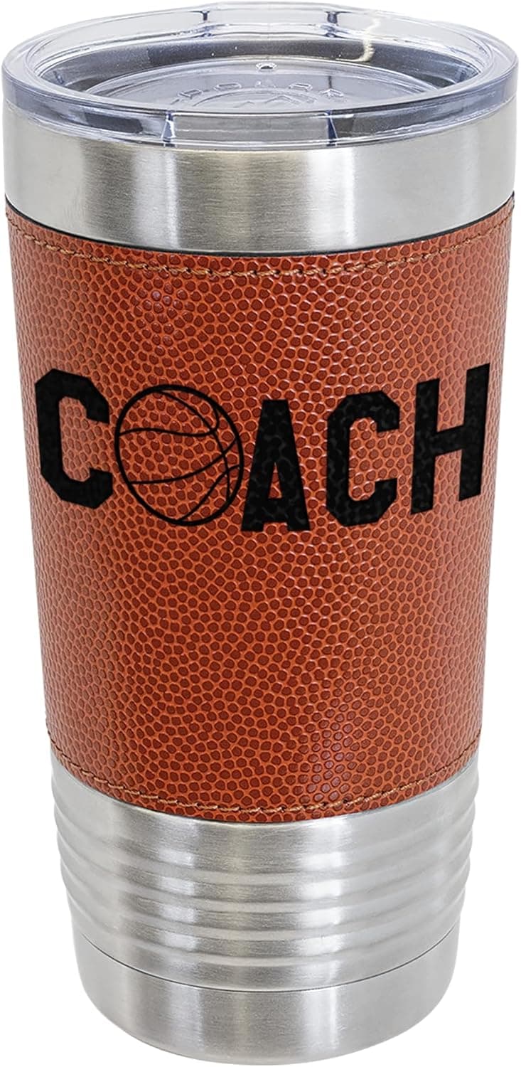 Basketball Coach Stainless Steel Tumbler - 20oz Insulated - Textured Basketball Look and Feel