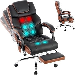 Massage Office Chair 6 Points 500lbs with Footrest,Reclining Desk Chair with Vibration Heat,Executive Big and Tall Chairs for Heavy People,Adjustable Height Ergonomic Black