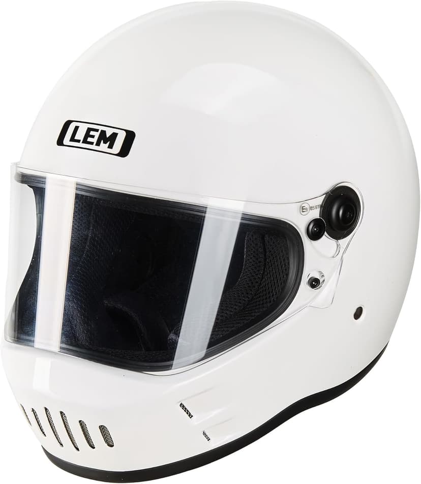 LEM Motorcycle Helmet Full Face for Men and Women, Retro Vintage Classic Open Face Style, Lightweight Fiberglass Shell, DOT Certified, for Cruiser, Cafe Racer, Scooter, Commuter (White, Size XL) Kick