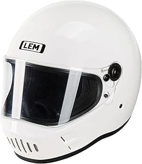 LEM Motorcycle Helmet Full Face for Men and Women, Retro Vintage Classic Open Face Style, Lightweight Fiberglass Shell, DOT Certified, for Cruiser, Cafe Racer, Scooter, Commuter (White, Size XL) Kick