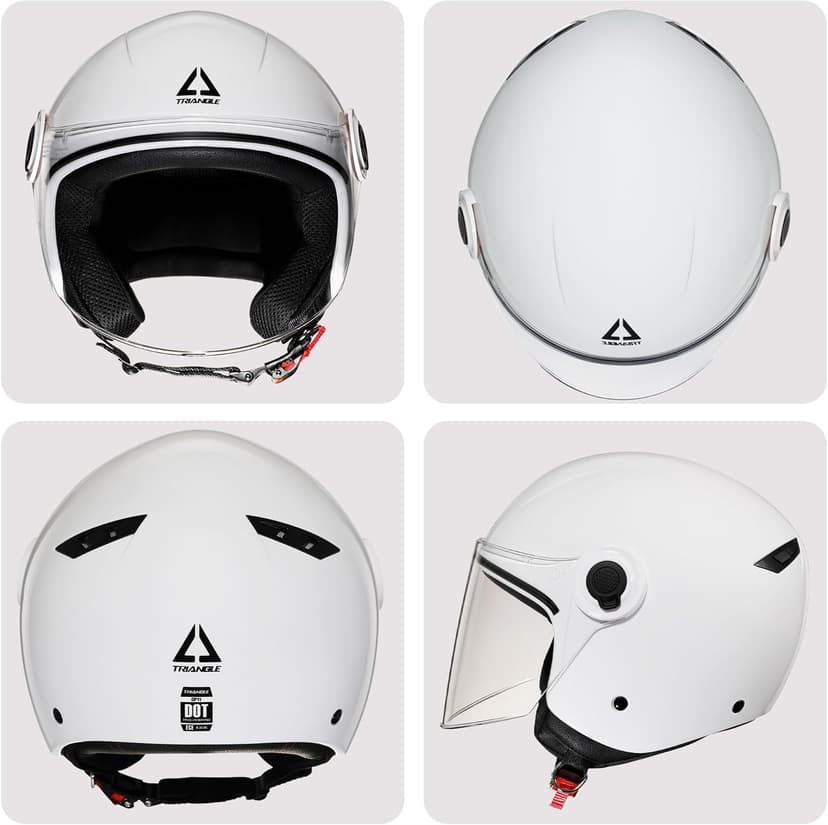 TRIANGLE Open Face Motorcycle Helmet Retro 3/4 Helmets with Clear Visor for Men Women DOT Approved