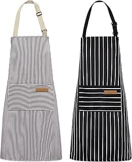 NLUS 2 Pack Kitchen Cooking Aprons, Adjustable Bib Soft Chef Apron with 2 Pockets for Men Women(Black/Brown Stripes) B08F79GXXM