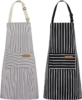 NLUS 2 Pack Kitchen Cooking Aprons, Adjustable Bib Soft Chef Apron with 2 Pockets for Men Women(Black/Brown Stripes) B08F79GXXM