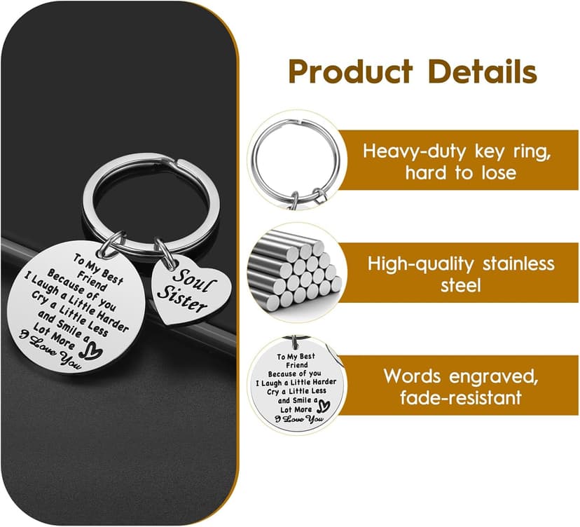 iJuqi Soul Sister Keychain Gift for Best Friends - Birthday and Christmas Gifts for Women