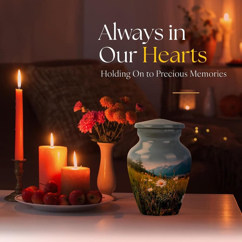 Blue Small Funeral Urn for Ashes for Women and Men Remains - Decorative Travel Urn for Mother and Father Cremation 3 Inch Daisy Burial Urns for Adult Human Ashes B0FJY7YYJ6