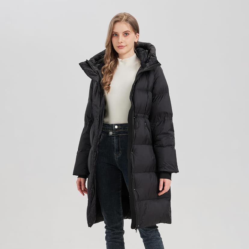 ANYIELIEMO Women’s Thick Long Goose Down Coat Hooded Warm Winter Down Puffer Parka Jacket with Knee-Length Coverage