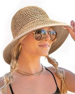 FURTALK Summer Straw Beach Sun Hats for Women UPF 50 Floppy Wide Brim Travel Bucket Hat Foldable Packable