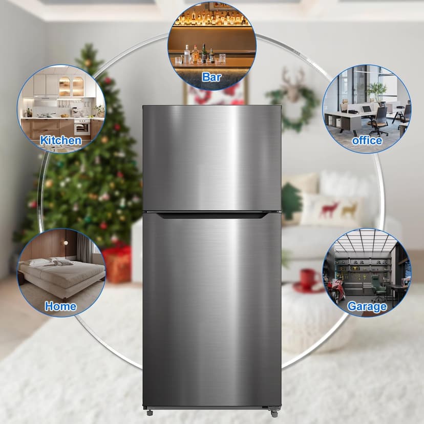SMETA 30'' Top Mount Refrigerator with Freezer, 16.2 Cu. Ft. Stainless Steel 2-Door Counter Depth Fridge, Energy Saving, Ice Maker Ready, Reversible Door, Frost Free, Ideal for Garage & Office