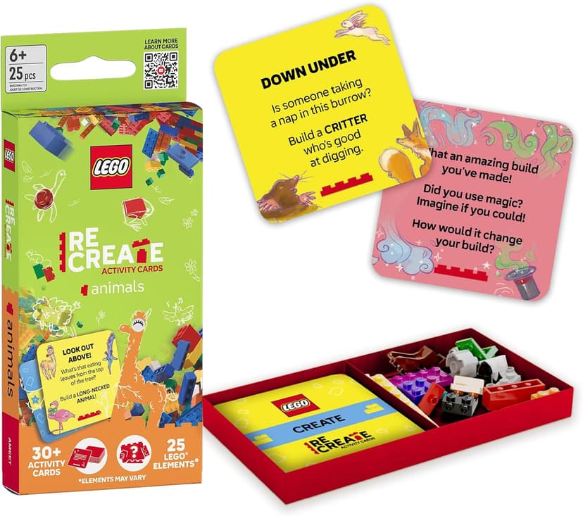 LEGO Recreate Activity Cards – Animals | Creative Building Game with 30+ Activity Cards & 25 LEGO Elements | Ages 6+