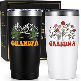 Qtencas Grandma and Grandpa Gifts, Grandparents Christmas Gifts, Grandpa and Grandma insulated Travel Tumbler Set, Gift for Grandparents on Christmas Birthday Anniversary, 20 Oz Black & White