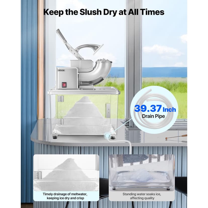 VEVOR 110V Commercial Ice Crusher 661LBS/H, ETL Approved 300W Electric Snow Cone Machine with Dual Blades, Stainless Steel Shaved Ice Machine with Safety On/Off Switch for Family, Restaurants, Bars