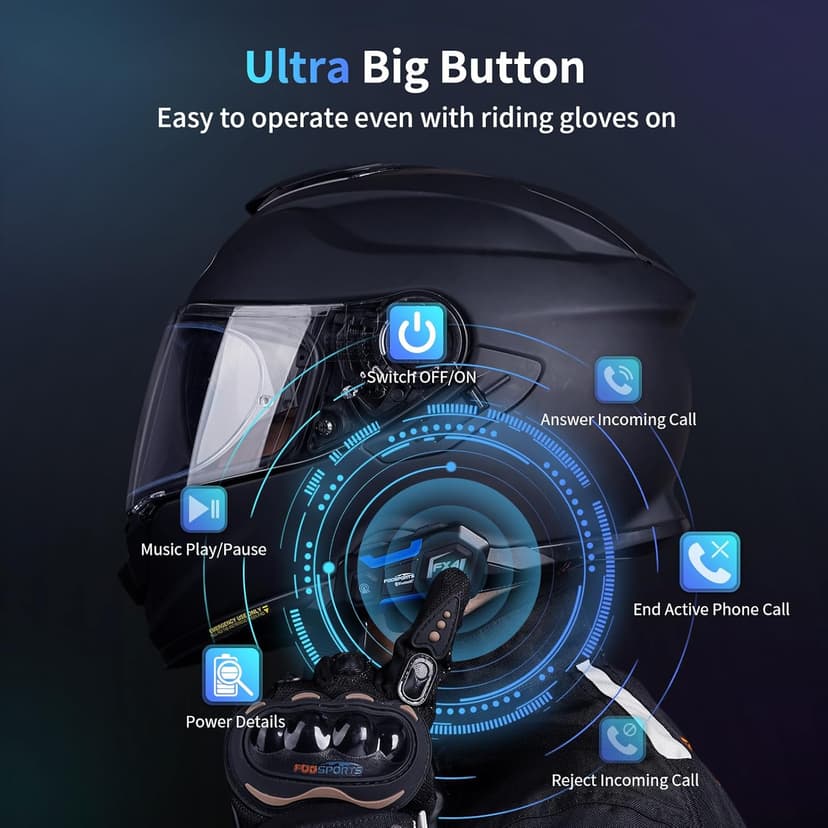 Fodsports FX4 Pro Motorcycle Bluetooth Headset, 4 Riders Group Motorcycle Intercom, 1200m Helmet Communication System with Hi-Fi Music/FM/Auto Call/Voice Control, Universal Pairing(Blue FX4 Dual)
