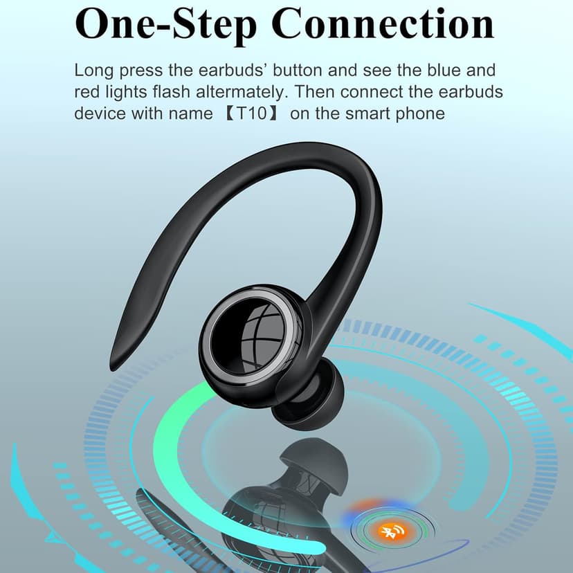 Bluetooth 5.2 Headset, Single Ear Earpiece Earphone with Mic, Hook, Noise Cancelling Headset for Business, Trucker, Driver, Wireless Bone Conduction Headphone with Ear Caps (S/M/L) for iPhone Android