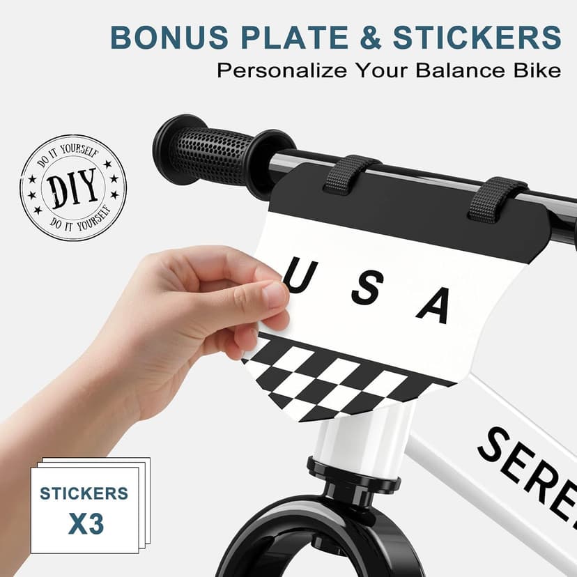 No Pedal Kids Toy Bike for 2-5 Years Old, Customize Plate with 3pcs Stickers (White) SEREED Toddler Balance Bike 2 Year Old, Gift for 2-3 Boys Girls, Adjustable B0DDQ4FQHK