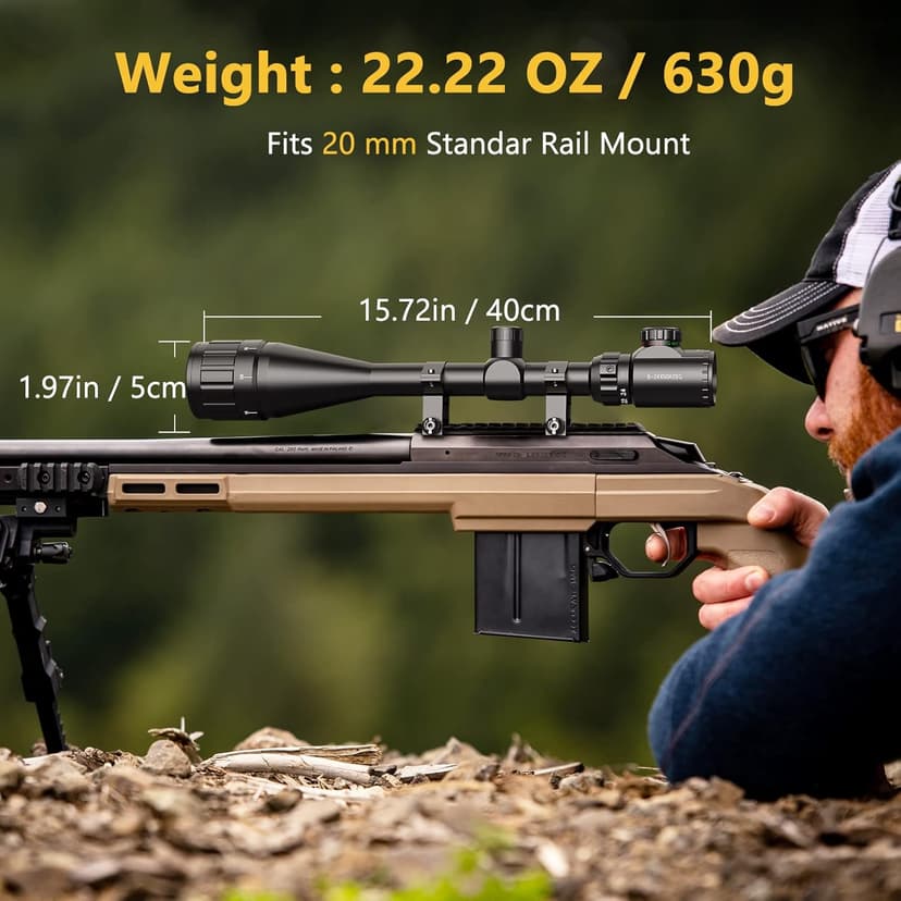 CVLIFE Rifle Scope 6-24x50 AO Red and Green Illuminated Long Range Scope for Hunting with Scope Rings