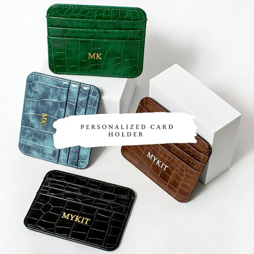 Custom Personalized Credit Card Holder Wallet – Slim PU Leather Card Case with Custom Name or Initials – Front Pocket Wallet for Men & Wome，Gifts (Crocodile pattern, brown)