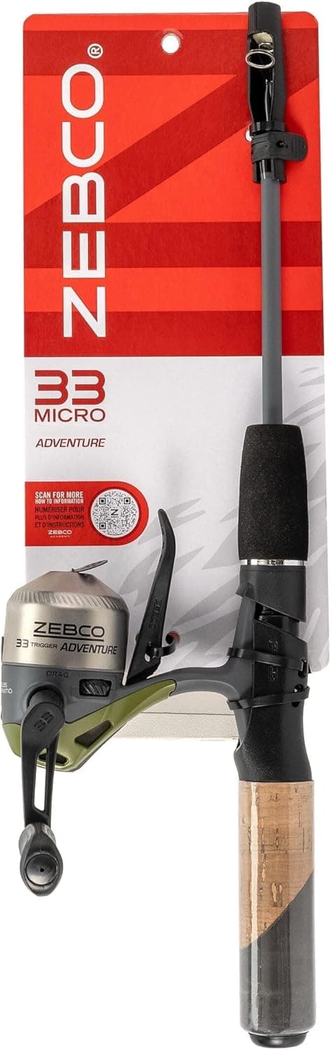 Zebco 33 Micro Adventure Spincast Reel and Fishing Rod Combo, 36-Inch Telescopic Rod, Ultra-Light Power, Moderate Action, Silver/Green