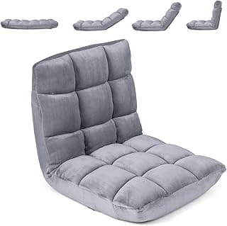 COSTWAY Floor Chair, Video Gaming Chairs with Back Support, Adjustable 14-Position, Alloy Steel Frame, Lazy Sofa Lounge Recliner for Adults Kids (Silver Grey)