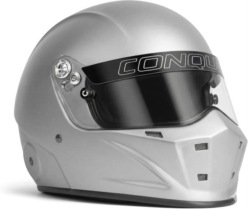 Conquer Snell SA2025 Approved Full Face Auto Racing Race Car Helmet - Adult | Men | Women | - Black / White / Silver