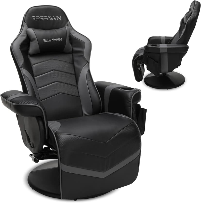 Respawn 900 Console Gaming Recliner with Footrest and Lumbar Support - Comfortable Ergonomic Gaming Chair with Headrest, No Wheels, Reclining, Heavy Duty, Racing Style Video Game Chairs - Gray