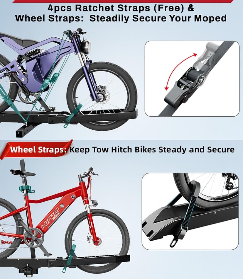 Ebike Rack with Ramp, Foldable Bike Rack for Tow Hitch, Heavy Duty Bike Carrier for 2 Fat Tire Bikes with 300LBS Load Capacity - Fits SUV, Truck, Trailer, RV