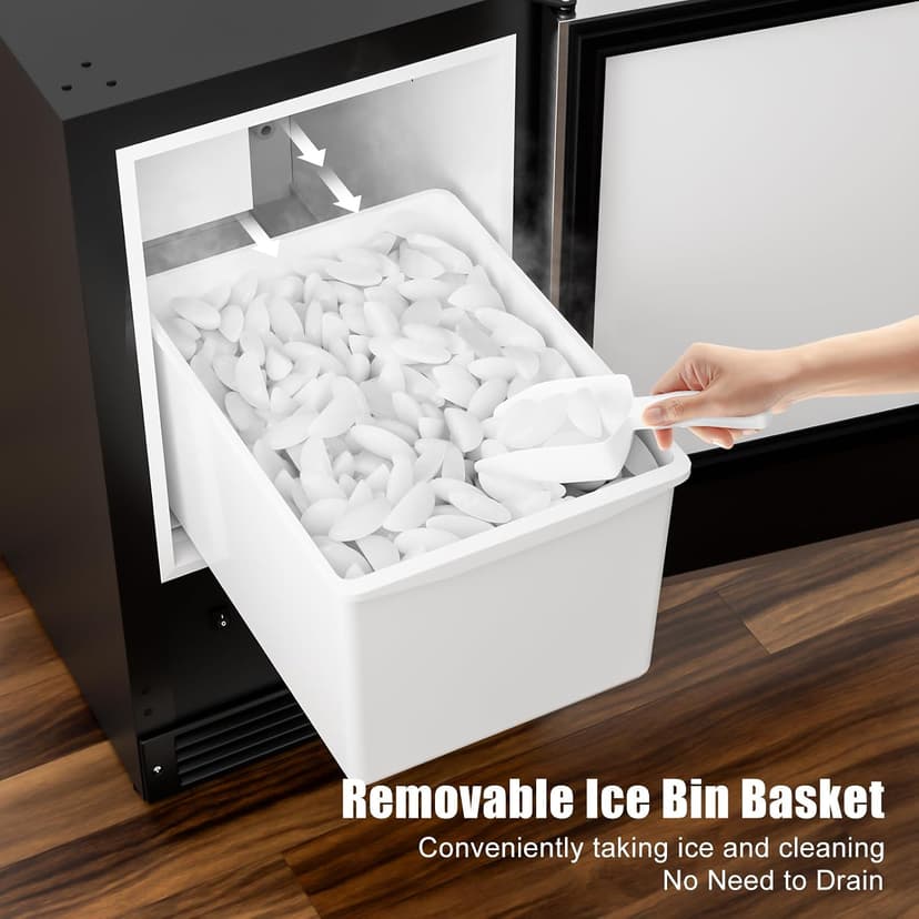 COTLIN 15" W Drainless Under Counter Ice Maker with 22LBS Storage Bin, Crescent Ice, Free Standing Built-in Ice Maker for Residential Commercial Use, No Drain Required, ETL Approved, 2026 Upgraded