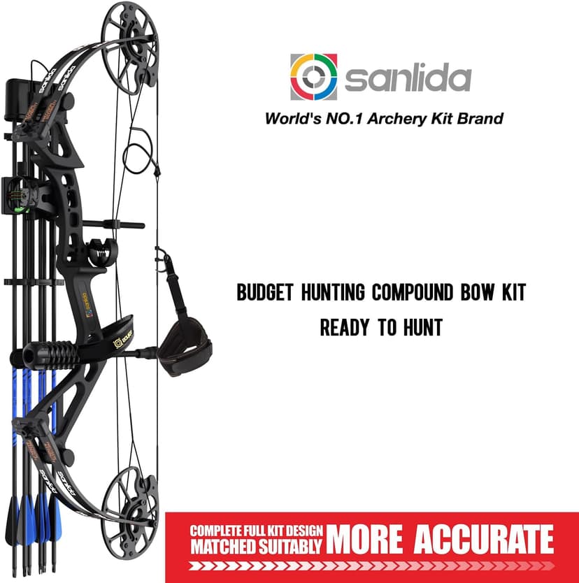Sanlida Dragon X7 Ready to Hunt Compound Bow Package for Adults, Archery Compound Bow and Arrow Set, 0-70 Lbs Draw Weight, No Bow Press Needed, RH Only, Limited Life-time Warranty