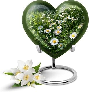 Daisy Small Burial Urns for Human Ashes Adult Male - Keepsake Green Cremation Urn for Mom- Mini White Flower Memorial Funeral Urn for Ashes for Women - 3 Inch Small Urns for Dad B0FJS651WV
