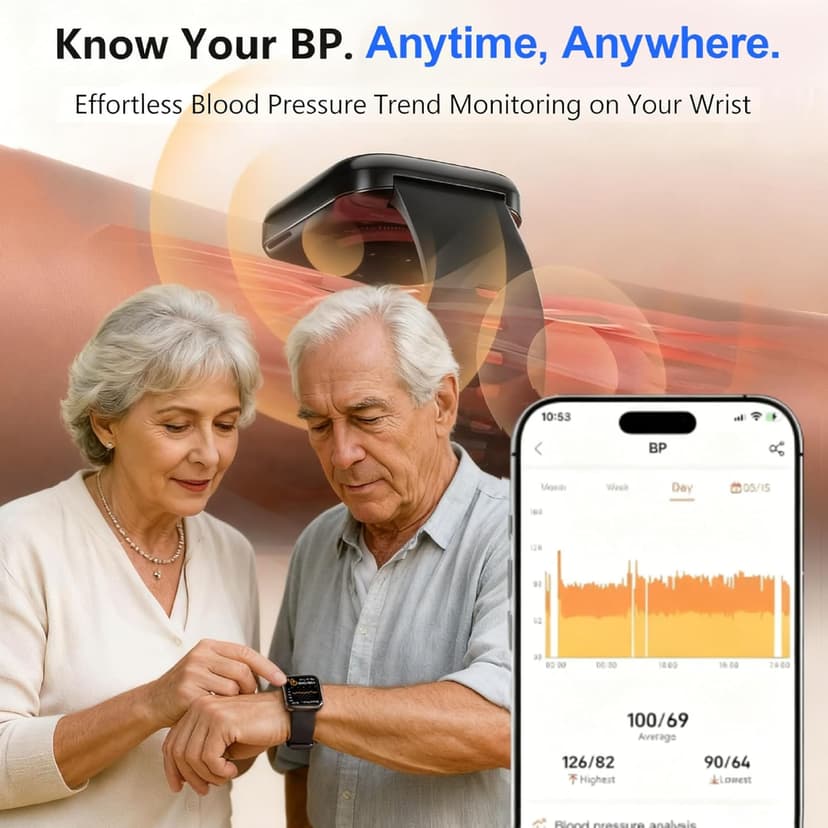 Health Smart Watches for Men Women - 1.87'' Large Display Fitness Trackers Watch with Heart Rate, Blood Pressure, Blood Oxygen, Sleep & Stress Track, 110+ Sports Modes, IP68 Waterproof Watch,Black