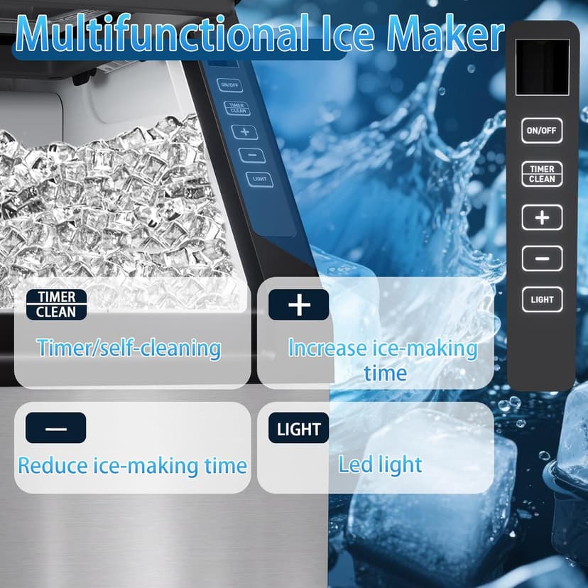 Commercial Ice Machine, 100LBS/Day Stainless Steel Freestanding Large Ice Maker, 36 Cubes in 11Mins, 24H Timer, Self-Cleaning, Ideal for Restaurant, Bars, Home and Offices