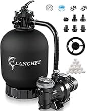 LANCHEZ 16" Sand Filter with 1.5 HP Pool Pump, Digital Programmer Timer, 4900 GPH for Above Ground Pool Pump Set Up to 16000 Gallons, 7-Way Valve Sand Filter Pump System