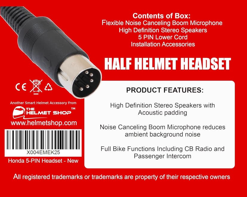 The Helmet Shop Half Helmet Headset Compatible with 5-Pin Honda Goldwing, Yamaha, and Kawasaki Audio Systems | Fits Most Half Helmets | Ear Protection from Wind Noise and Cold Weather