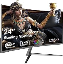 24 Inch Curved Gaming Monitor 180Hz Immersion, MPRT 1ms,99% sRGB HDR FHD1080P Computer Monitor FreeSync HDMI DP Ports,Frameless, HDR10, Eye Care, VESA Mount75*75mm, Ideal for Gaming, Work